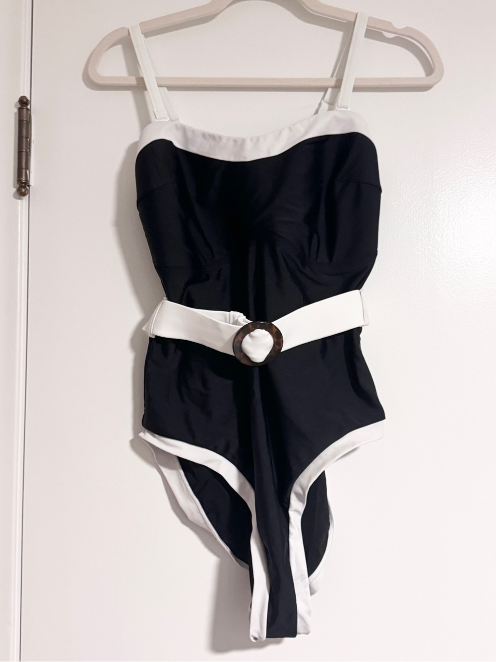 Pour Moi Black & White Belted One-Piece Swimsuit Large